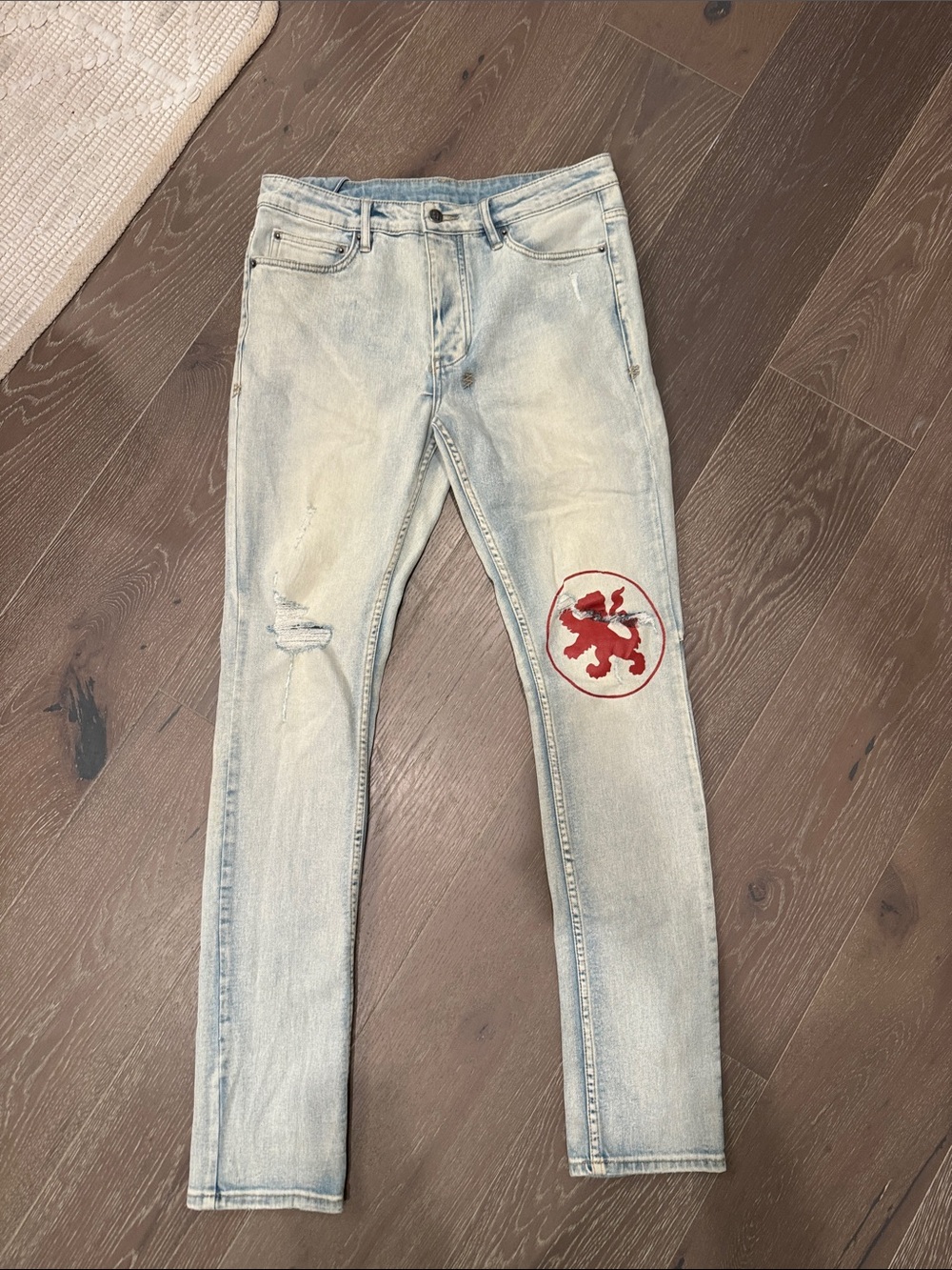 Ksubi Light Blue Slim Jeans with Red Patch Crest